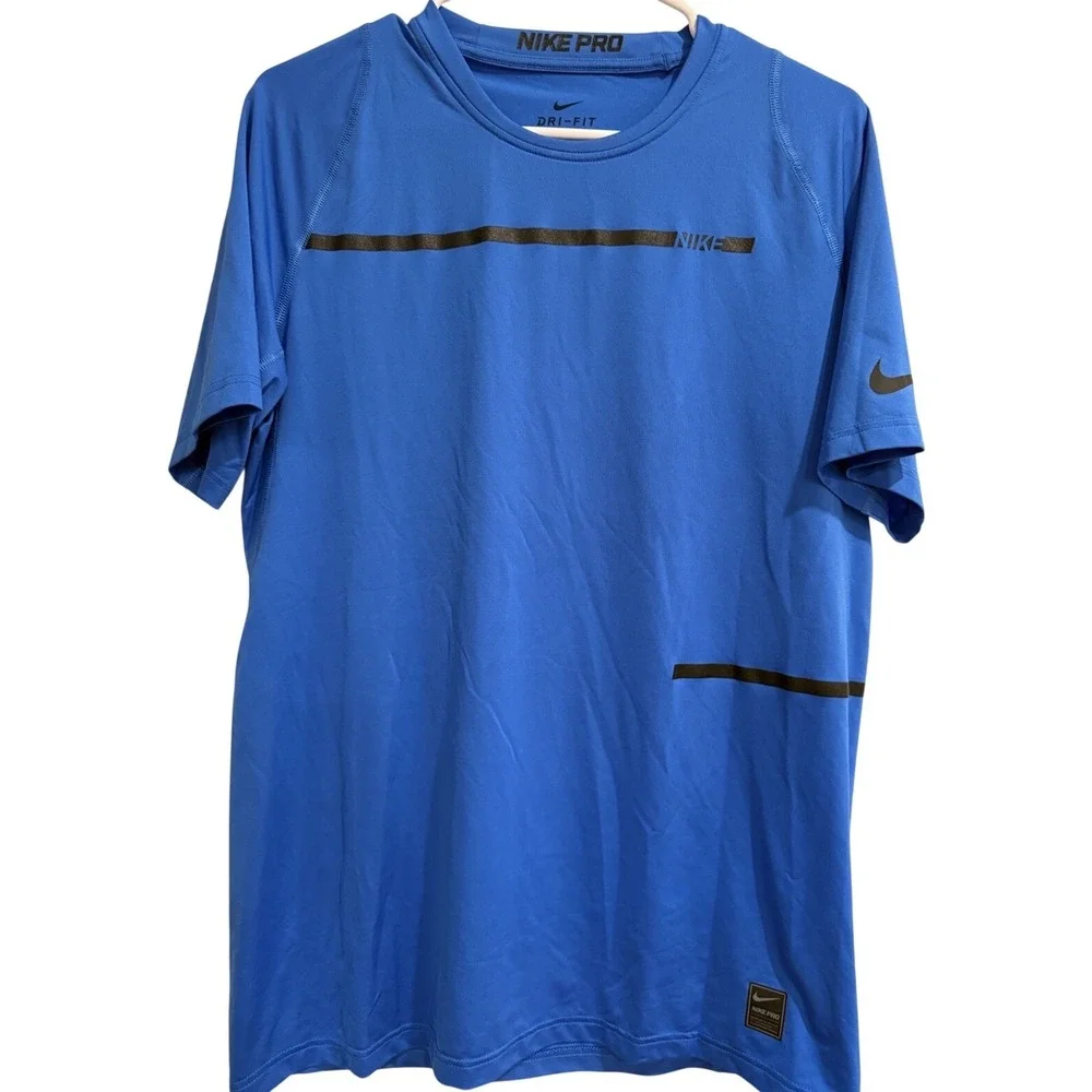 Nike Pro Dri Fit Men's Blue T Shirt Athletic Performance Tee Size L‎ Activewear